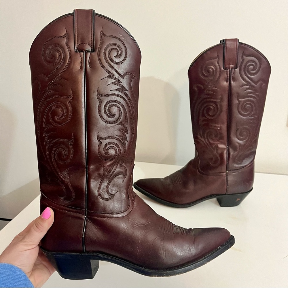 Vintage Tony Lama Red Leather Boots Size 8 - Picture 2 of 14